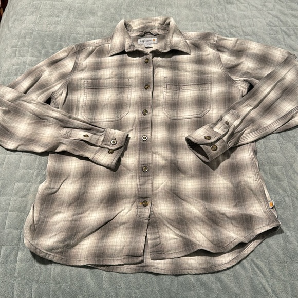 Carhartt Flannel Button Down Shirt, Brown, Cream, Gray, Size S - Picture 1 of 9